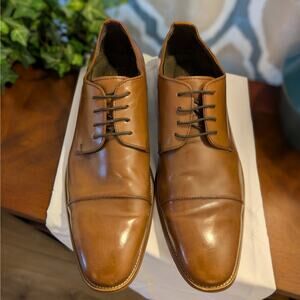 Asher Green Leather Camel Brown Lace Up Cap Toe Oxford Dress Shoes, Mens Size 14